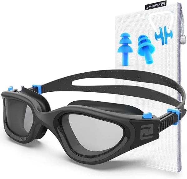 LPNHE915610103 - Okulary do pływania ZABERT dla mężczyzn i kobiet dorosłych, W1 Profesjonalne okulary nurkowe, okulary do pływania z anty-refleksem i ochroną UV400, basen do zawodów triathlonu, etui do okularów z przyciemnianą soczewką, kolor czarny - C592