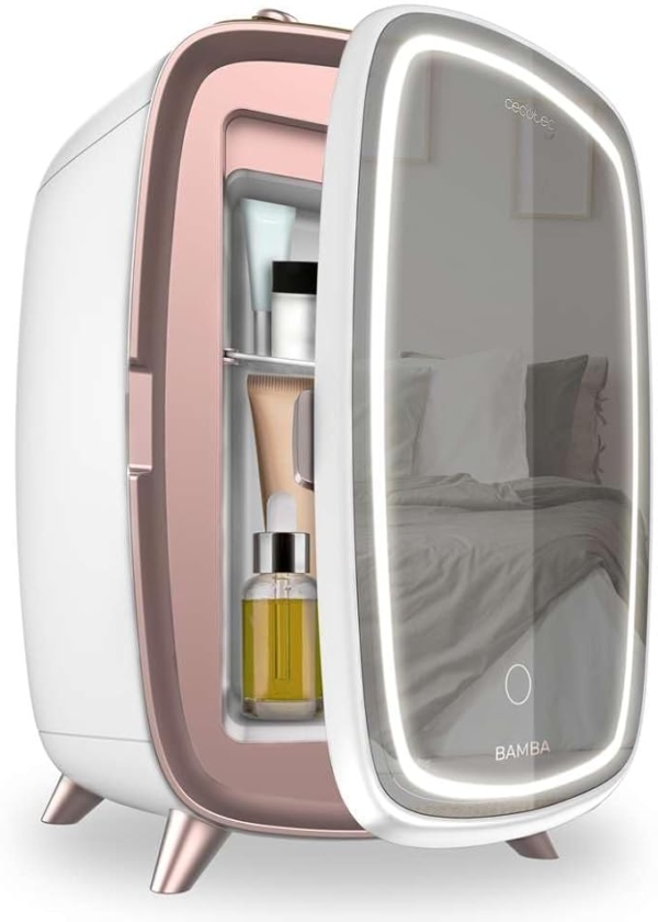 LPNHE914164051 - Cecotec Mini-Cosmetics 6L Bamba CoolingBeauty 6000 Mirror. Mini lodówka z zewnętrznymi drzwiami lustra, światło LED z 3 intensywnościami, chłodząc do 10 ° C - A152