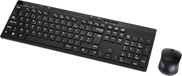 LPNHE924937177 - Klawiatura i mysz bezprzewodowa Amazon Basics w zestawie, o pełnych wymiarach, z odbiornikiem USB 2,4 GHz, układem klawiatury FR, w kolorze Noir. - A534