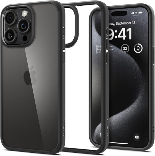 LPNHE925829533 - Spigs na iPhone 15 Pro Ultra Hybrid Hubrid Hubrid [antylellowing] Case Handyhulle Ochrata ochronna przejrzysta recenzja Duenn Slim Mat Black - A382