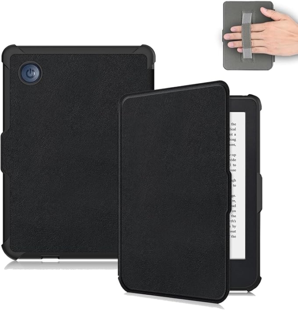 LPNHE926836043 - Vakarey ultra cienkie etui z automatycznym funkcją wybudzania/zasypiania do Tolino Shine Color/Shine 4/Shine 5/Kobo Clara 2e/Clara BW/Clara Colour etui z pętlą na rękę, czarne - C741