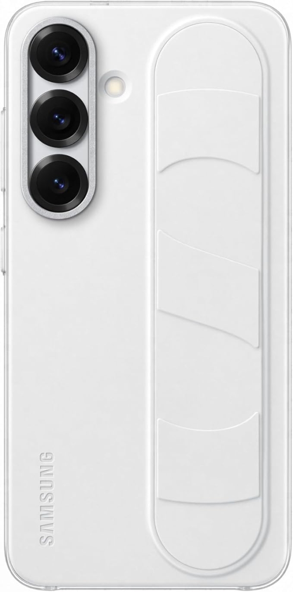 LPNHE925697859 - Pokrowiec Samsung Standing Grip Case z paskiem i funkcją stojaka dla Galaxy S25, Biały - C277