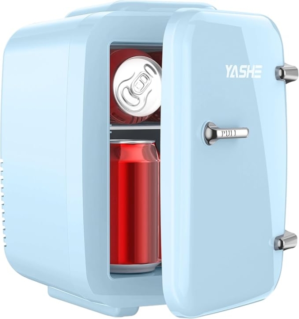 LPNHE918027948 - YASHE Mini lodówka, 4 litry, do kosmetyków, napojów, 220 V AC / 12 V DC, chłodzenie termoelektryczne i ogrzewanie, mała lodówka do sypialni, biura, pokoju, samochodu (niebieska) - D126