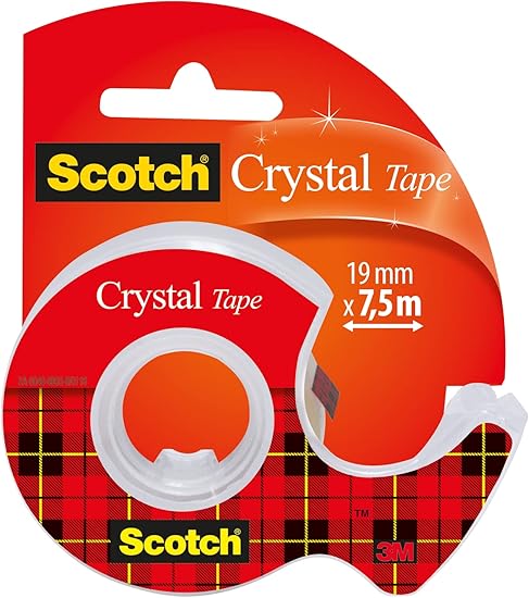 LPNRP021901343 - Taśma klejąca Scotch Crystal, 1 rolka i dyspenser ręczny 19 mm x 7,5 m - Taśma uniwersalna do naprawy, zamykania dokumentów - B531
