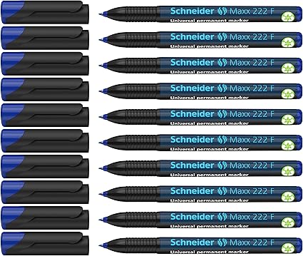 LPNHE915758877 - Marker uniwersalny Schneider Maxx 222 F (pernamentny, pigmentowy tusz, można przechowywać bez zakładania nakrętki, z możliwością uzupełniania, 0,7 mm) zestaw 10 sztuk niebieski - A448