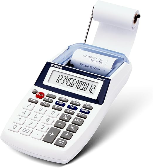 LPNHK369772597 - Olympia CPD 425 Drukarka stołowa z rolką papieru | 12-cyfrowy wyświetlacz | Kalkulator z rolką papieru | Drukarka fiskalna & paragon | Kalkulator z rolką papieru | w zestawie baterie | biały - C776