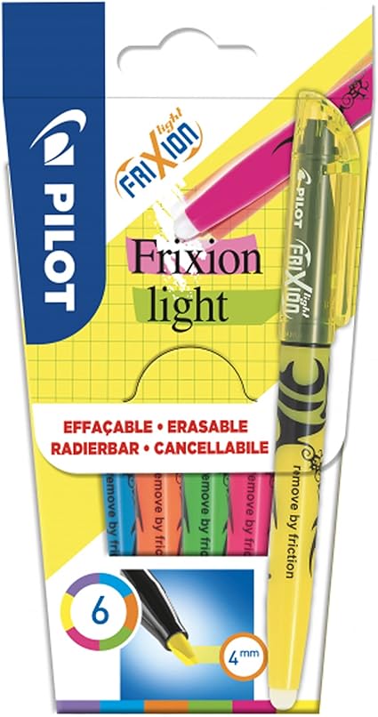LPNHE897597332 - Pilot FriXion Light, 1 żółty, 1 różowy, 1 zielony, 1 niebieski, 1 pomarańczowy, 1 fioletowy, 6 sztuk (pakiet 1) - C217
