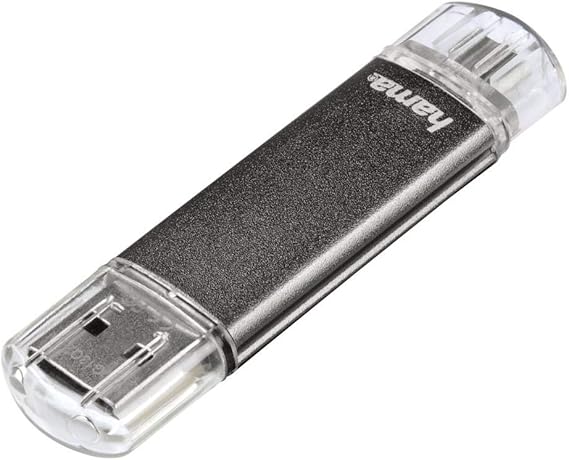 LPNHK367676621 - Przenośny pendrive Hama 128GB z USB 2.0 i microUSB (dwa w jednym, np. do smartfona z Androidem, tabletu, komputera, laptopa, MacBooka, OTG, przenośny pendrive, dwukrotna pamięć) w kolorze szarym - B615