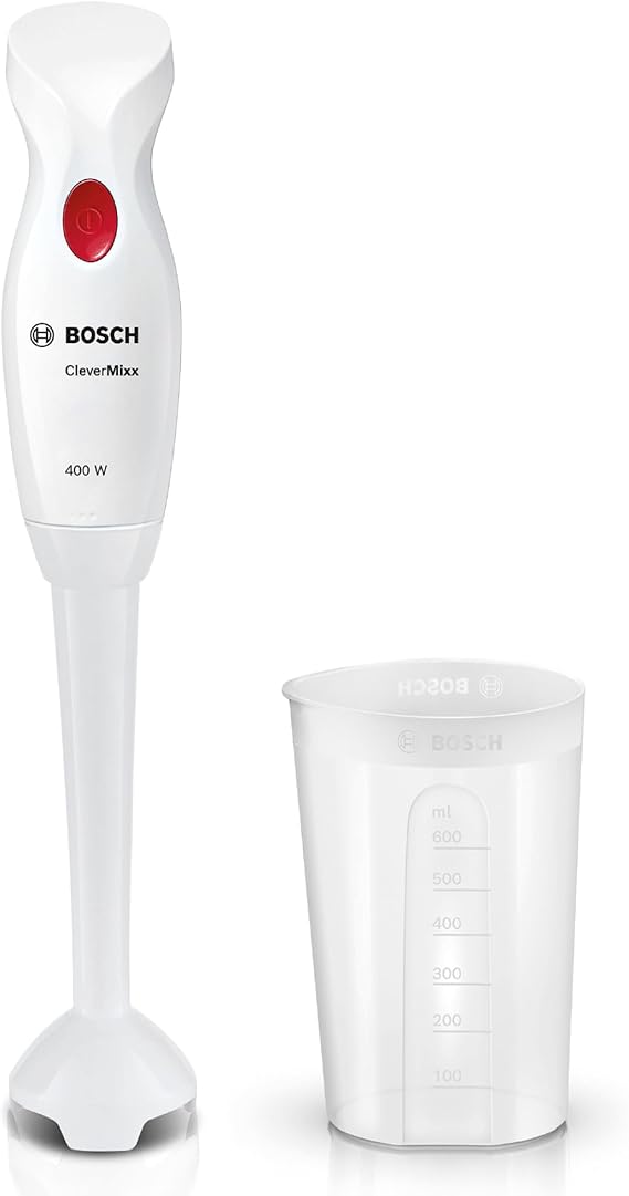 LPNHK343738322 - Przyrząd do mielenia Bosch CleverMixx MSM14000, zdejmowana stopa miksująca, ergonomiczna rączka, lekka obudowa, 4 ostrza, łatwe czyszczenie, 400 W, biało-czerwony - C939