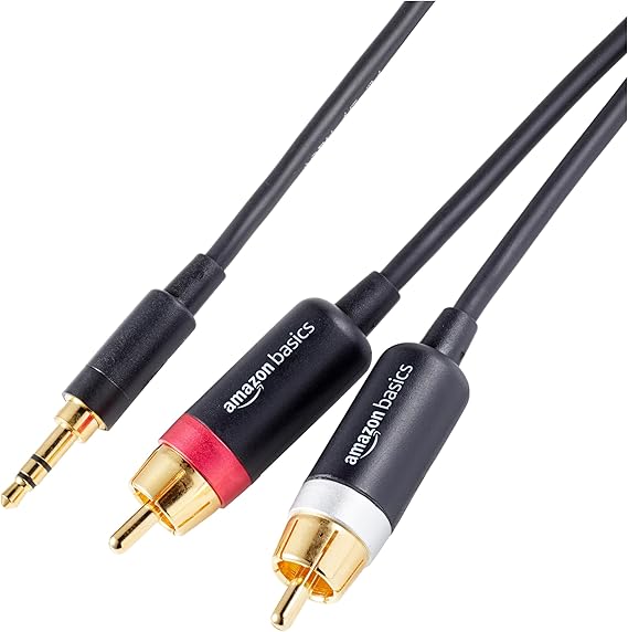 LPNHE896034580 - Amazon Basics 3,5-mm Auxiliarne kabel wtyczkowe na kablu audio RCA, 2 złącza RCA, 15 stóp (4,6 m), czarny. - A900