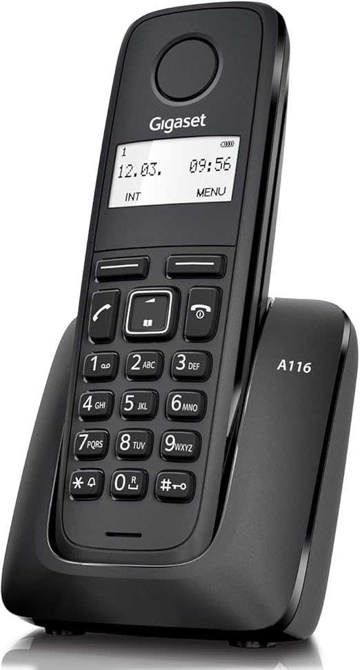 LPNHE895688831 - Gigaset A116 - bezprzewodowy telefon DECT - 12 godzin rozmów i 130 godzin czuwania - książka telefoniczna z możliwością zapamiętania do 50 numerów, kolor czarny. - B381