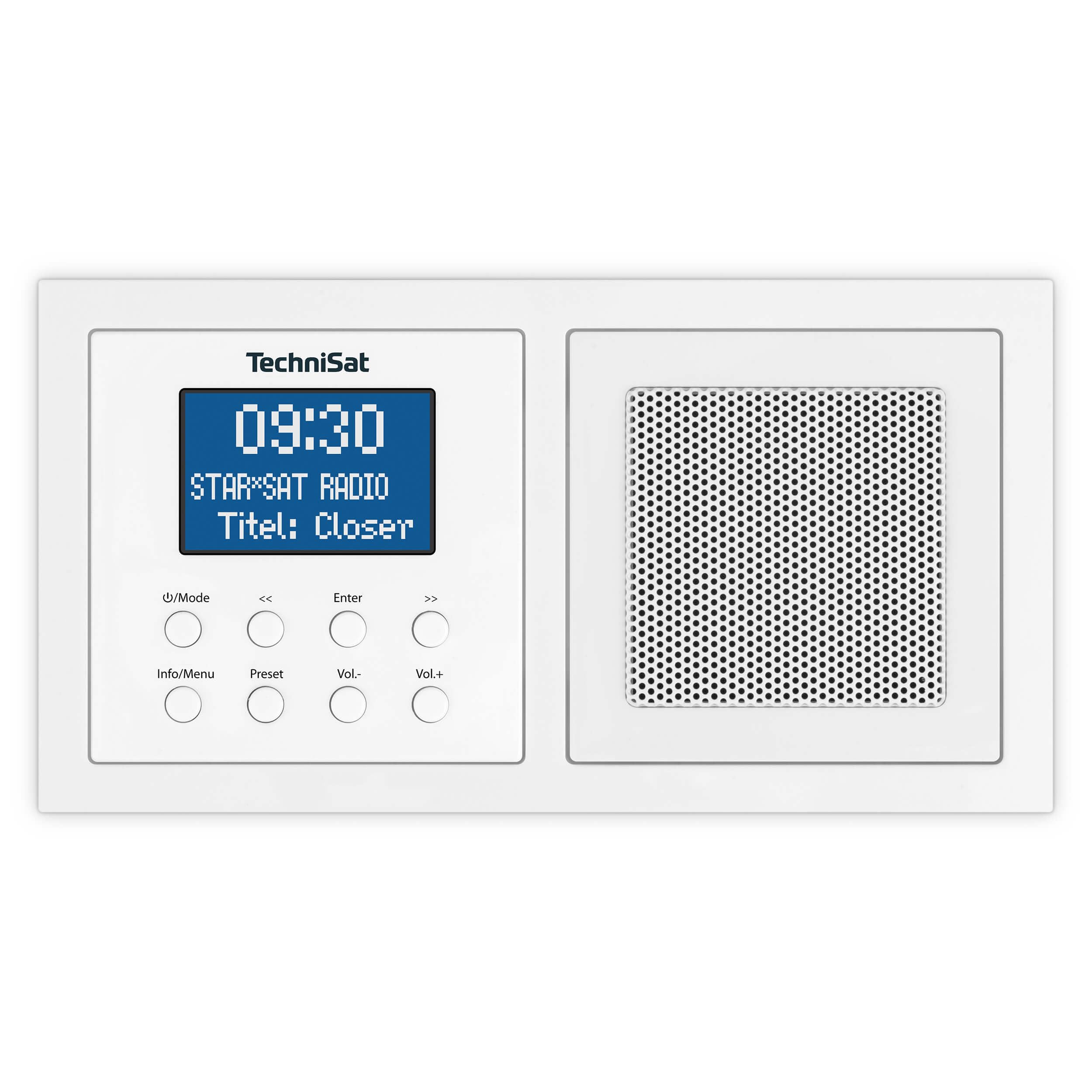 LPNHE818746902 - TechniSat DIGITRADIO UP 1 - Radio podtynkowe DAB+ do montażu w każdej podwójnej puszcze podtynkowej (DAB, FM, odbiór Bluetooth, wyświetlacz LCD z możliwością regulacji jasności, budzik, timer usypiania, 2 W RMS, korektor dźwięku) biały - C666