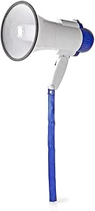 LPNHK281213598 - Nedis Megafono, z paskiem transportowym i wbudowanym mikrofonem, funkcją syreny i nagrywania, zasięg transmisji 250 m, maksymalna kontrola głośności: 150 dB, niebiesko-biały - B608
