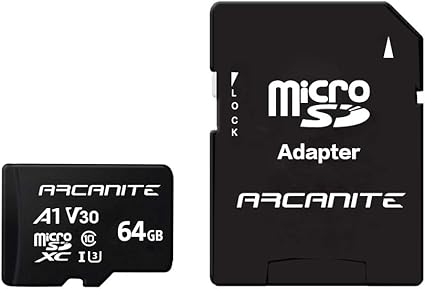 LPNHE914502007 - ARCANITE, 64 GB MicroSDXC karta pamięci z adapterem SD, A1, UHS-I U3, V30, 4K, C10, Micro SD, Szybkość odczytu do 90 MB/s - A577