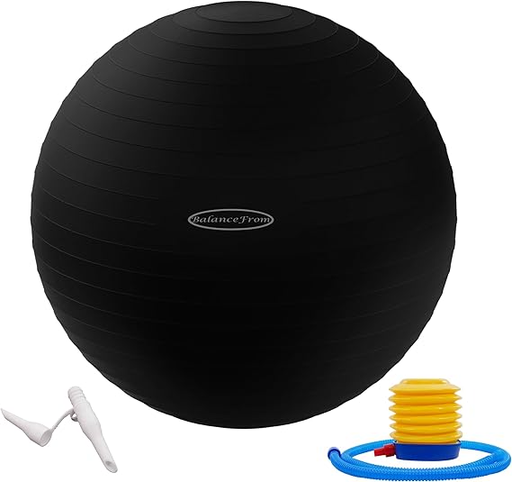 LPNHE896420450 - Fitvids - piłka do ćwiczeń gimnastycznych, piłka do jogi, piłka fitness, piłka do porodu z szybkim pompowaniem, pojemność 0,9 kg, kolor czarny, rozmiar M, 48,3-55,9 cm - A203