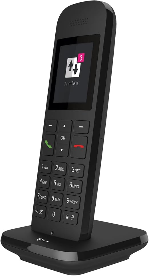LPNHK379110072 - Telekom Speedphone 12 z ładowarką w kolorze czarnym. Telefon DECT bezprzewodowy z wyświetlaczem LCD-TFT o przekątnej 2 cali. - C246