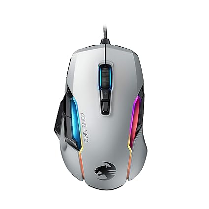 LPNHK378206490 - Roccat Kone AIMO Gaming Mouse (wysoka precyzja, Optyczny sensor Owl-Eye (100 do 16.000 Dpi), Podświetlenie LED RGB AIMO, 23 programowalne przyciski, Zaprojektowany w Niemczech, USB), biały (remasterowany) - B768