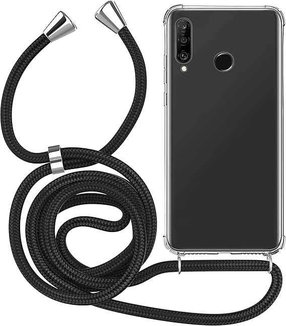 LPNHE916428923 - Moje pokrowiec na pasek MyGadget do Huawei P30 Lite - pokrowiec na telefon z paskiem na szyję - etui z silikonu TPU z uchwytem na szyję - przewód liniowy na czarnym sznurku - C187