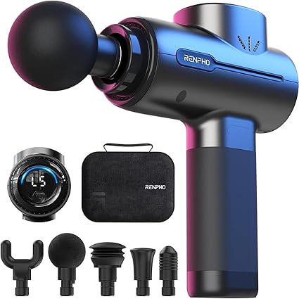 LPNHE905326356 - Masażer pistoletowy, Pistolet do masażu RENPHO o prędkości do 3200 obr./min., Urządzenie do masażu z akumulatorem 2500 mAh i portem ładowania USB C do rozluźniania mięśni, czarne - C502