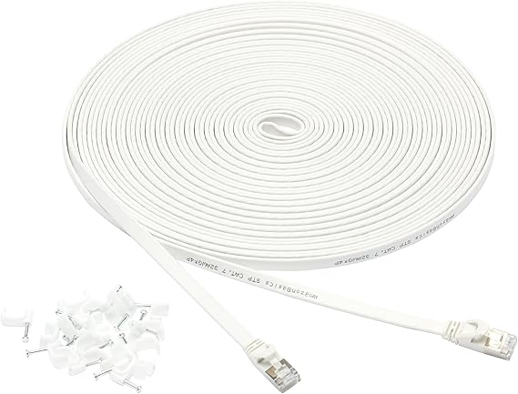LPNHE919657661 - Amazon Basics płaski kabel do sieci RJ45 Cat-7 Gigabit Ethernet Patch, 15,2 m, biały, drukarka - B211