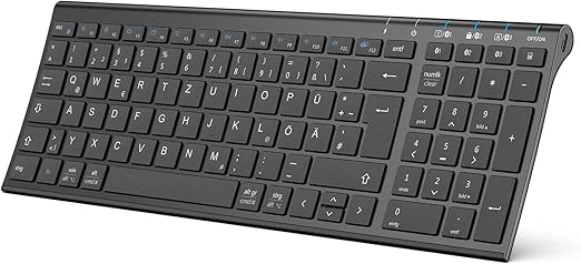 LPNHE840741853 - iClever BK10 Bluetooth Keyboard, bezprzewodowa klawiatura ponownie ładowana z 3 kanałami Bluetooth, stabilne połączenie, ultracienki ergonomiczny design, klawiatura bezprzewodowa do systemów iOS, Android, Windows, kolor czarny - B57