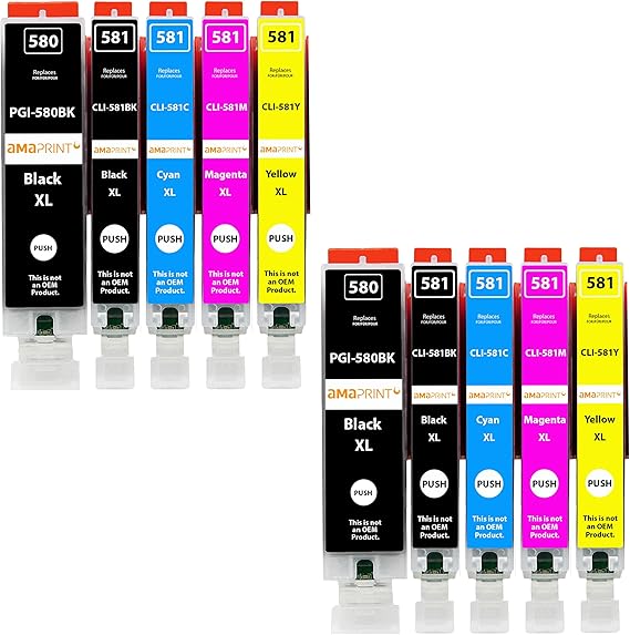 LPNHE919719261 - Drukuję 10 zamienników kartridży XL Amaprint kompatybilnych z Canon PGI-580 CLI-581 dla modeli Pixma TR7500 TR7550 TR7550 TR8550 TS6100 TS6150 TS6151 TS6250 TS6251 TS6350 TS6351 TS705 TS9540 TS9541c TS9550 TS9550 TS9551c. - B883
