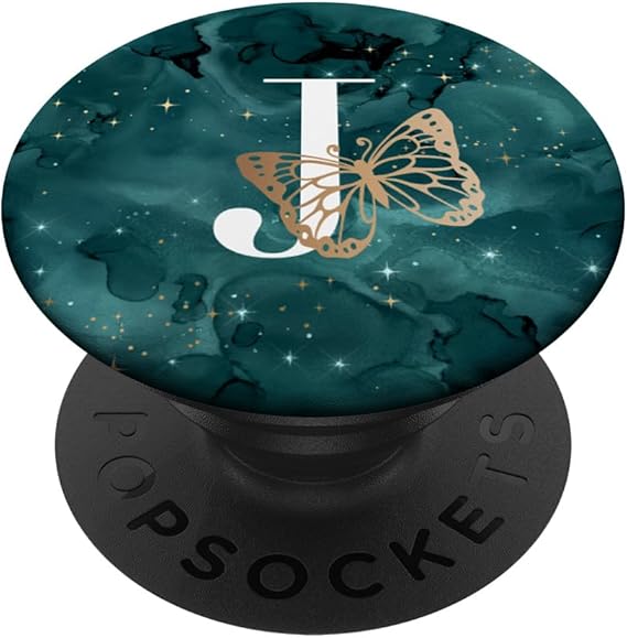 LPNHE919050788 - Motyl Zielono-Niebieski Niebieska Litera J PopSockets PopGrip: Wysuwany stojak i uchwyt do telefonów/tabletów z wymiennym górnym elementem PopSockets Klejący PopGrip - C806
