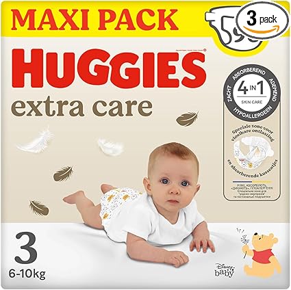 LPNHE894782341 - HUGGIES Extra Care - Pieluchy dla niemowląt Rozmiar 3 (6-10kg) - Opakowanie zawierające 96 pieluch - dodatkowo miękkie - bariery przeciwko wyciekom - łatwe w zmianie - hipoalergiczne i dermatologicznie testowane - z motywami Disneya - C253