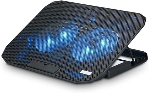 LPNRP034977250 - NK Podstawka chłodząca do laptopa - Wentylator do laptopów od 12 do 17 cali z 5 regulowanymi podstawkami, 2 cichymi wentylatorami, 2 portami USB, szybkim chłodzeniem, niebieskim światłem LED - Kolor czarny - C42