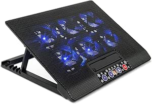 LPNHE837732656 - Uten Nooling Poduszka chłodząca do laptopa 12-17 cali, podkładka chłodząca z 6 cichymi wentylatorami i niebieskimi diodami LED, sterowanie wyświetlaczem, 5 regulowanych wysokości, Cooling Pad 2 porty USB - B458