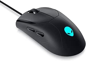 LPNWE279058930 - Alienware AW320M Przewodowa mysz do gier, 6 przycisków, niezależne klawisze L/R, przyciski programowalne, ulepszony chwyt z trójwymiarowymi chwytami kciuka, lekki ultra-elastyczny pleciony kabel, podświetlenie AlienFx RGB - Czarny. - C496