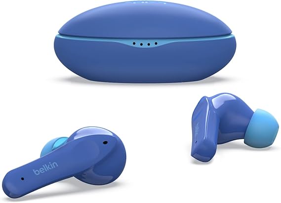 LPNHK297359950 - Belkin SOUNDFORM Nano, słuchawki bezprzewodowe Bluetooth dla dzieci, z ograniczeniem 85 dB dla ochrony słuchu, do nauki online, szkoły, certyfikowane IPX5, 24 godziny - niebieskie, rozmiar uniwersalny, PAC003btBL. - C623