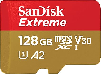 LPNHE895525225 - SanDisk Extreme microSDXC UHS-I Karta pamięci 128 GB + Adapter (Dla smartfonów, kamer akcji i dronów, A2, C10, V30, U3, Prędkość transferu 190 MB/s, RescuePRO Deluxe) - C617