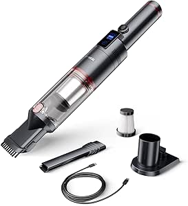 LPNHE906870491 - SmartAI Odkurzacz ręczny, 17000 Pa mini LED, bezprzewodowy, akumulatorowy odkurzacz ręczny, czas 30 minut, lekki odkurzacz akumulatorowy do samochodu, domu, kampera, sierść zwierząt, ze stojakiem niebieski - C912