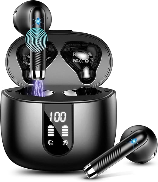 LPNHK366818368 - Słuchawki Bluetooth, Bezprzewodowe słuchawki douszne Bluetooth 5.4 z 4 mikrofonami, nowe bezprzewodowe słuchawki douszne z technologią redukcji hałasu ENC na 48 godzin głębokiego basu, wodoszczelne o klasie IP7 z wyświetlaczem LED i złączem USB-C - A44