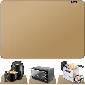LPNHE905831613 - FLASLD Mata odporna na ciepło do frytkownicy powietrznej, ognioodporne maty silikonowe na blat kuchenny, ochraniacz blatu, antypoślizgowa i wodoodporna (30 x 45 cm, brązowa) 30 x 45 cm Brązowy - C874