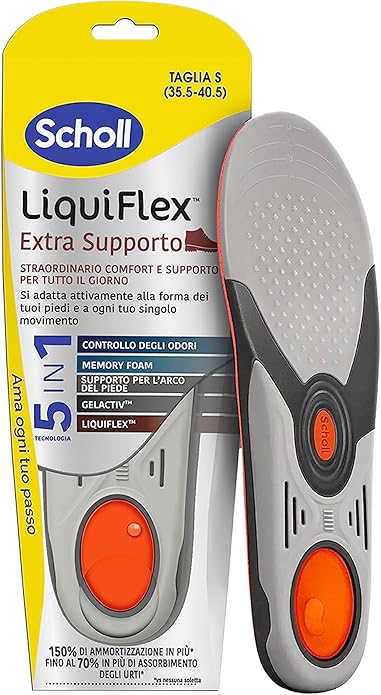 LPNRP036809894 - Scholl Liquiflex Extra Supporto, Insoles Regulowane Anti-Odor w Pianka Pamięci z Technologią 5 w 1 do Buty Robocze, Trapery i Buty Bezpieczeństwa, Rozmiar L (41-46.5) Czerwony. - C509