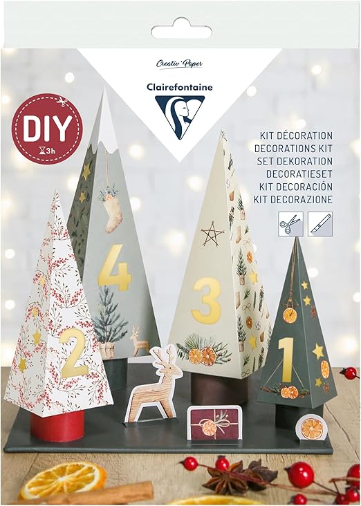 LPNHE917320878 - Clairefontaine 97713C - Zestaw dekoracyjny adwentowy dla dorosłych - 4 papierowe choinki oświetlane Dekoracje bożonarodzeniowe Witalne - Krok po kroku włączone - Dekoracje - Rękodzieło, Majsterkowanie, Zajęcia plastyczne - C695