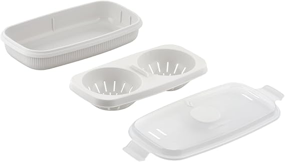 LPNHE919143052 - DBAJ OCHRONA Escalfador jajek i placków na mikrofalówkę, idealny pojemnik do gotowania na parze, podawania i przechowywania, bez BPA, 24 x 12,5 x 6 cm - A310