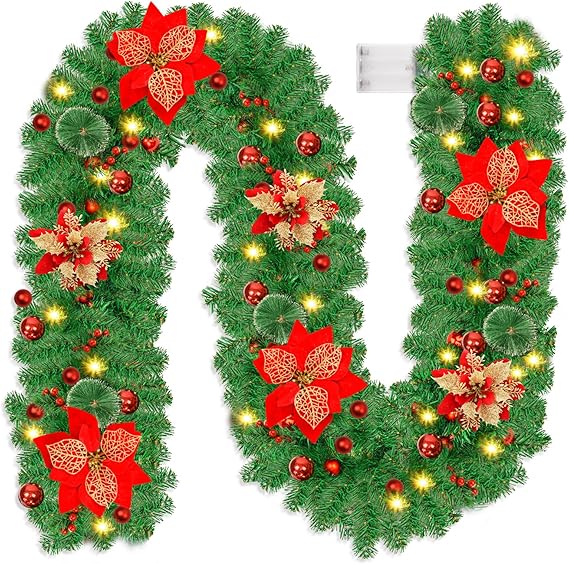 LPNHE900998253 - Wiązanka bożonarodzeniowa z światełkami - 2.7M 30Led sztuczna girlanda bożonarodzeniowa, girlanda bożonarodzeniowa z jagodami, girlanda świerkowa dekoracja girlanda bożonarodzeniowa dekoracja na drzwi zewnętrzne (A) - C984