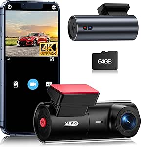 LPNHE841160370 - Lamto Dashcam Samochód przedni 4K z WiFi Kamera samochodowa Dash Cam z kartą SD 64 GB 170° szeroki kąt nagrywania w pętli Super noktowizor, monitorowanie parkowania G-Sensor - C739