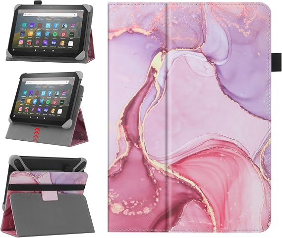 LPNHK346626695 - HoYiXi Uniwersalna pokrowiec na tablet 7-8 cali Samsung Galaxy Lenovo Huawei Fire. Pokrowiec ochronny w dwóch pozycjach regulowany z uchwytem i paskiem na rękę - fioletowy - C486