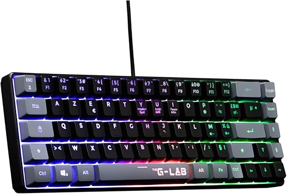 LPNHE829183885 - The G-Lab Keyz Hydrogen, Klawiatura dla graczy 60%, Klawiatura pół-mechaniczna przewodowa Azerty, Podświetlenie wielokolorowe - Cicha mini klawiatura dla graczy, Kompaktowy format TKL - PC/PS5 (Czarny/Szary) - C18
