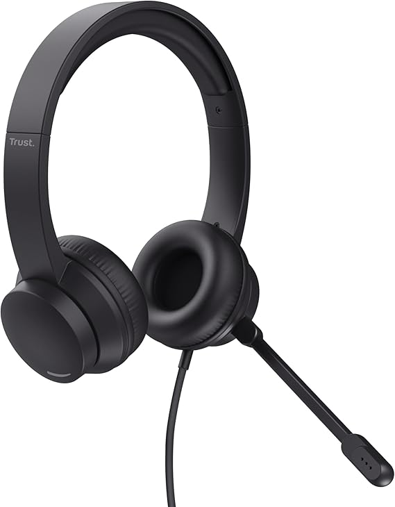 LPNHK378494790 - Zaufaj słuchawkom z mikrofonem Ayda PC Headset On-Ear 3,5 mm, lekka konstrukcja, regulowana opaska na głowę, słuchawki przewodowe 1,80 m, słuchawki do biura, czatu, Skype'a, Teams, wideokonferencji, Zoom - czarne - C229