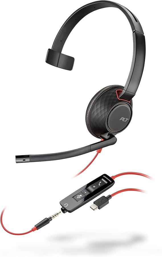 LPNHK367087440 - Słuchawka przewodowa Plantronics Blackwire 5210 z elastycznym ramieniem mikrofonu i technologią redukcji hałasu - jednostronna - połączenie z komputerem / urządzeniami mobilnymi za pomocą USB-C, USB-A lub 3,5 mm, kompatybilność z Teams i Zoom - C36