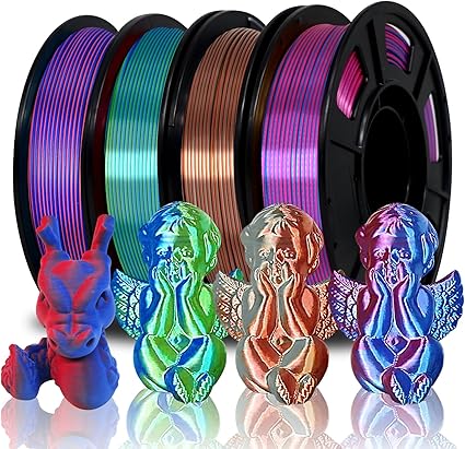 LPNHE919590590 - Filament PLA EONO PLA 1,75 mm w wielobarwną jedwabistą nicią do drukarek 3D, szpulka PLA, wielobarwny filament PLA 250g*4, matowy czerwony/ niebieski, jedwabisty srebrny/miedziany, jedwabisty różowy/niebieski, jedwabisty niebieski/złoty - B162