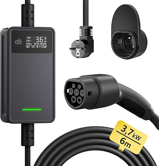 LPNRP017729678 - Kabel ładujący typu 2 Schuko 3,68kW 1-Fazowy| 6m| 6-16A,dé ładowarki EV ze sterowanym wyświetlaczem cyfrowym do samochodów elektrycznych, ładowarka EV do Model Y/3, Q3, ID.3/4/5, i inne PHEV/EV 3.68kW 6m - C124