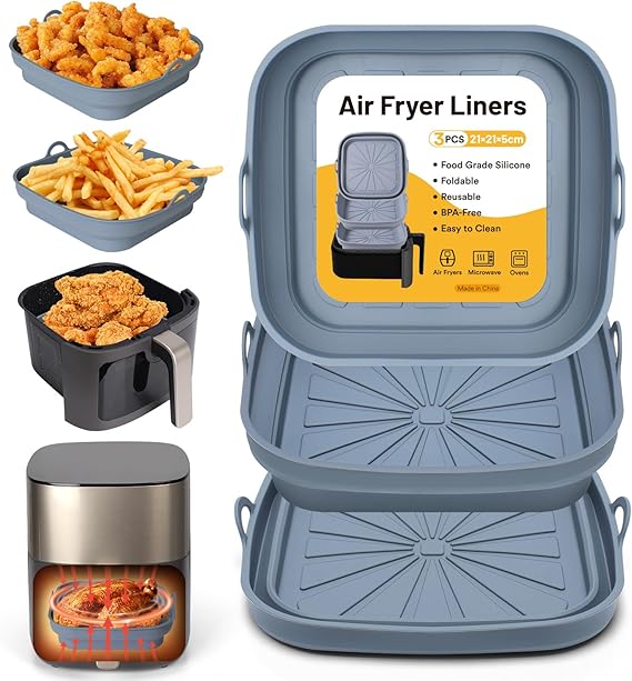 LPNRP037242456 - Alyvisun Silikonowy kształt do frytownicy powietrznej 3 sztuki mata silikonowa Airfryer w formie silikonowej ponownie korzystanie kwadratowa mata silikonowa pokrywka akcesoria do frytownicy powietrznej, kuchni mikrofalowej, piekarnika, Silikon, - A461