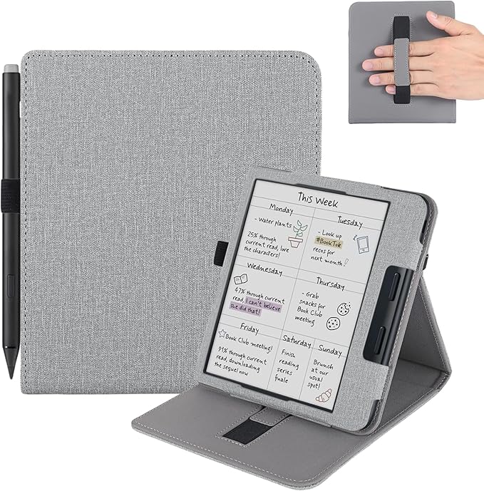 LPNHE927192984 - Téjo: "Vakarey pour Kobo Libra Colour Étui avec Porte-Stylo, Pokrowiec do Kobo Libra 2 etui ze smycz, szary - A638