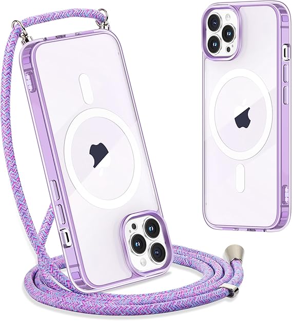 LPNHE923249794 - Yoedge Magnetyczne Etui do iPhone'a 13 Pro z Sznurkiem na Szyję 6,1", Etui Kompatybilne z MagSafe, Ultra Cienkie Transparentne Silikonowe Etui Przeciwuderzeniowe z Regulowanym Naszyjnikiem, Niebieskie - A209